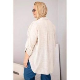 Moteriški Plus Size medvilniniai marškiniai su apykakle ir nėrinių įsiuvu, smėlio spalvos