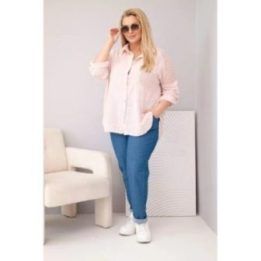 Moteriški Plus Size marškiniai su apykakle ir nėriniuota detale, tamsiai dulkėtos rožinės spalvos