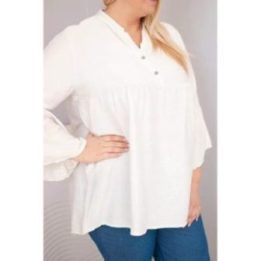 Moteriška Plus Size palaidinė su V formos iškirpte ir rauktomis rankovėmis, smėlio spalvos