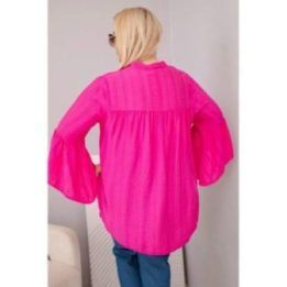 Moteriška Plus Size viskozinė palaidinė su rauktomis rankovėmis ir V formos iškirpte, fuksijos spalvos