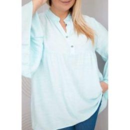 Moteriška Plus Size viskozės palaidinė su raukiniais rankovėmis ir V formos iškirpte, mėtų spalvos