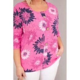 Moteriška Plus Size rožinė palaidinė trumpomis rankovėmis su sagomis