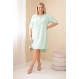 Moteriška Plus Size viskozės suknelė trumpomis rankovėmis, tamsios mėtų spalvos