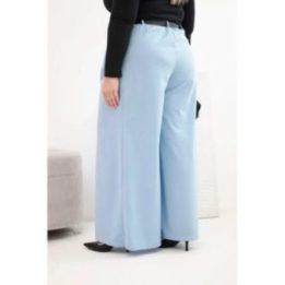 Moteriškos Plus Size plačios kelnės su diržu, mėlynos