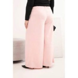 Moteriškos Plus Size plačios kelnės su diržu, pudrinės rožinės spalvos