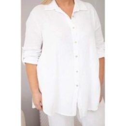 Moteriškas muslino Plus Size komplektas su sagomis, balta spalva
