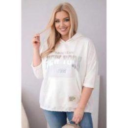 Moteriškas Plus Size džemperis su gobtuvu ir kišene kanguru, ekru spalvos