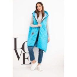 Moteriška Plus Size dygsniuota liemenė su gobtuvu ir užtrauktuku, turkio spalvos