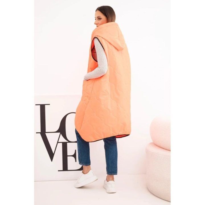 Moteriška Plus Size ilga liemenė su gobtuvu ir užtrauktuku, neoninė oranžinė