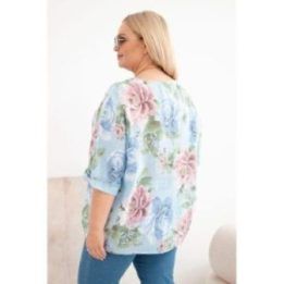 Moteriška Plus Size palaidinė trumpomis rankovėmis su gėlių raštu, mėlyna
