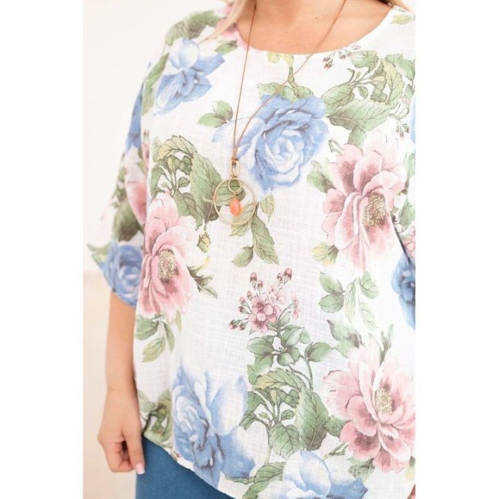 Moteriška Plus Size palaidinė su gėlių raštu, balta