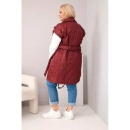 Moteriška Plus Size dygsniuota liemenė su diržu ir apykakle, slyvų spalvos