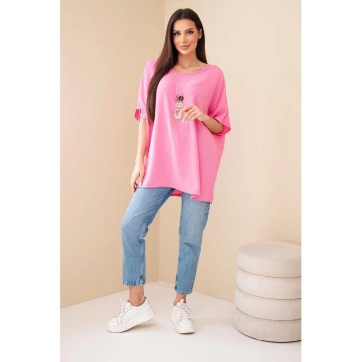 Rožinė oversize palaidinė su pakabuku
