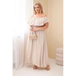 Moteriška Plus Size maksi suknelė su raukiniais ir tampria juosmens juosta, smėlio spalvos