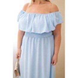 Moteriška Plus Size maksi suknelė su raukiniais ir elastingu juosmeniu, mėlyna