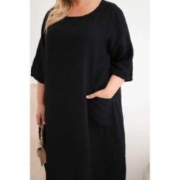 Moteriška Plus Size viskozinė suknelė su kišenėmis, juoda