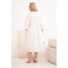 Moteriška Plus Size viskozinė suknelė su kišenėmis, trumpomis rankovėmis, smėlio spalvos