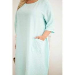 Moteriška Plus Size mėtų spalvos suknelė su kišenėmis ir trumpomis rankovėmis