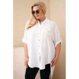 Moteriški Plus Size marškiniai su gėlių siuvinėjimu, balti