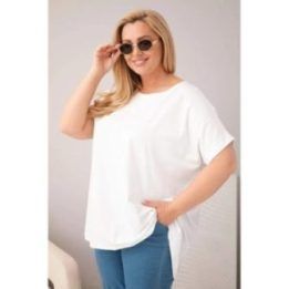Moteriška Plus Size medvilninė palaidinė trumpomis rankovėmis, balta