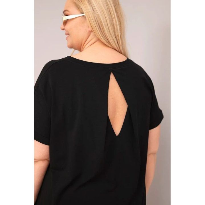 Moteriška Plus Size medvilninė palaidinė trumpomis rankovėmis, juoda