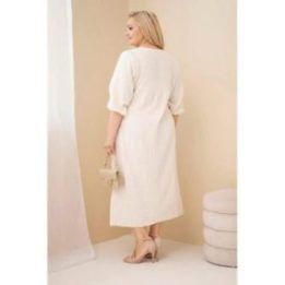 Moteriška Plus Size medvilninė muilinė suknelė su V formos iškirpte, smėlio spalvos
