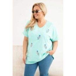 Moteriška Plus Size palaidinė su plunksnų aplikacijomis, mėtų spalvos