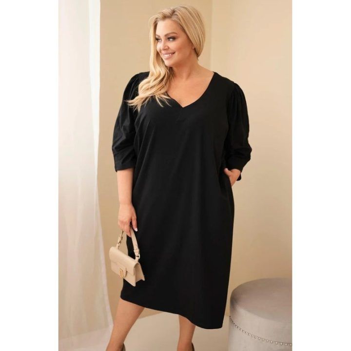 Moteriška Plus Size suknelė su kišenėmis, juoda