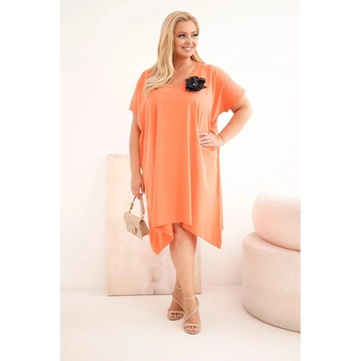 Moteriška Plus Size suknelė su sage, koralinė