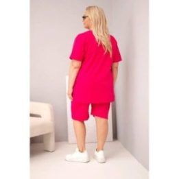 Moteriškas Plus Size medvilninis komplektas su palaidine ir šortais, fuksijos spalvos