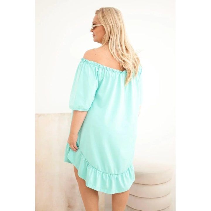 Moteriška Plus Size medvilninė suknelė su raukiniais, mėtų spalvos