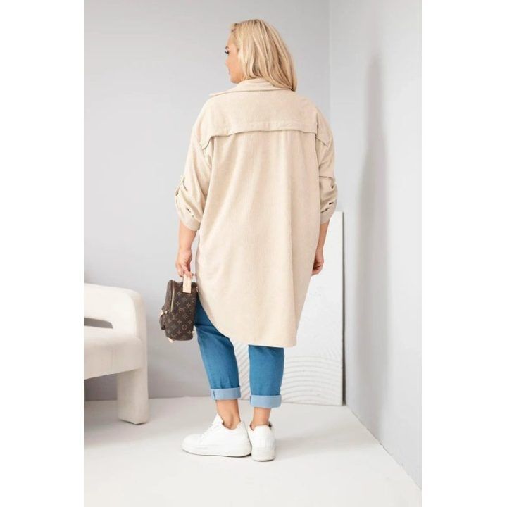 Moteriški Plus Size marškiniai su vintažinio tipo faktūra, smėlio spalvos