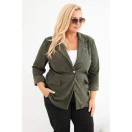 Moteriška Plus Size švarkelio tipo striukė su atvartais ir kišenėmis, chaki spalvos