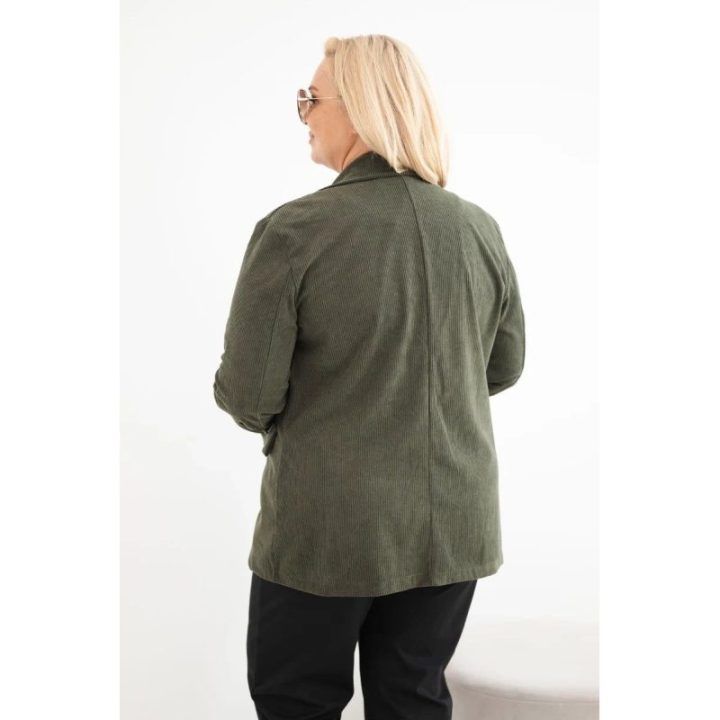 Moteriška Plus Size švarkelio tipo striukė su atvartais ir kišenėmis, chaki spalvos