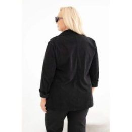Moteriška Plus Size sztrukso stiliaus striukė su atvartais ir kišenėmis, juoda
