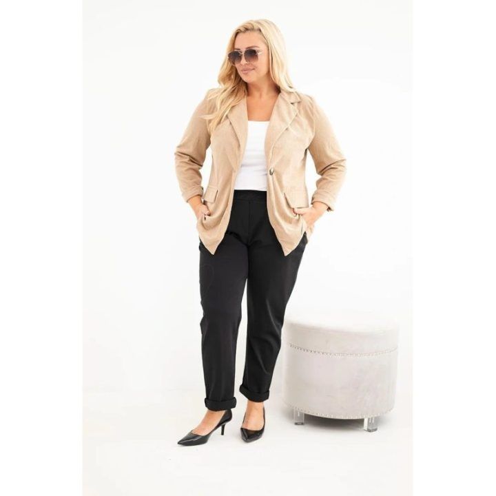 Moteriška Plus Size švarkelio tipo striukė su atlankais ir kišenėmis, kupranugario spalvos