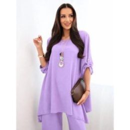 Moteriškas komplektas su palaidine ir kelnėmis, šviesiai violetinis