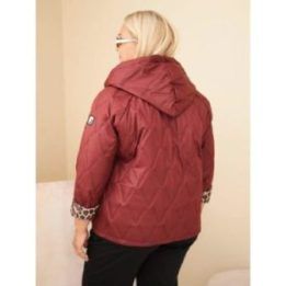 Moteriška Plus Size striukė su gobtuvu ir leopardo rašto apdaila, burgundiška