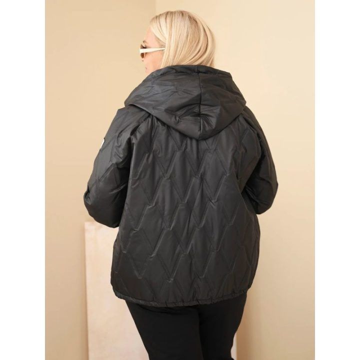 Moteriška Plus Size striukė su gobtuvu ir leopardo rašto apdaila, juoda