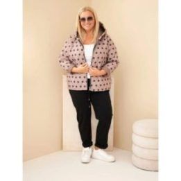 Moteriška Plus Size striukė su gobtuvu ir taškuotu raštu, fango spalvos