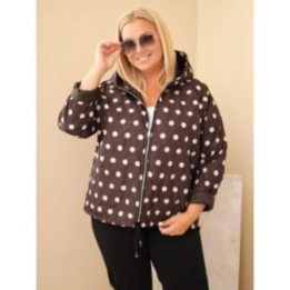 Moteriška Plus Size striukė su gobtuvu ir taškuotu raštu, ruda