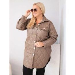 Moteriška Plus Size striukė su geometriniu dygsniavimu ir kišenėmis, smėlio spalvos