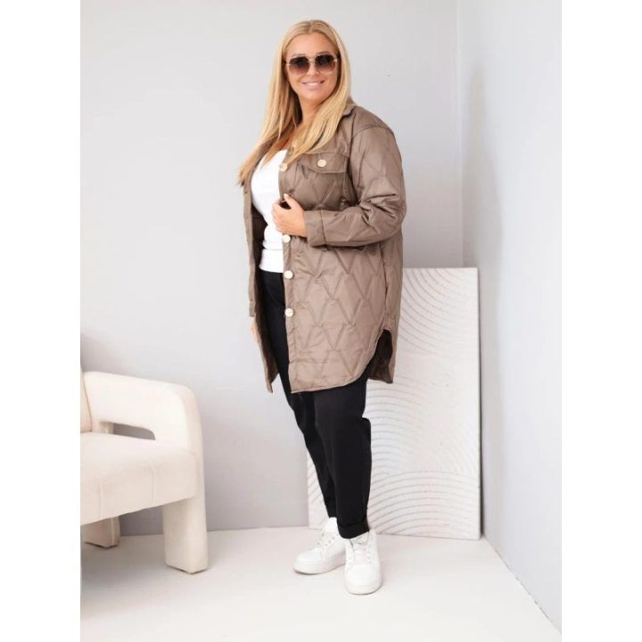 Moteriška Plus Size striukė su geometriniu dygsniavimu ir kišenėmis, smėlio spalvos