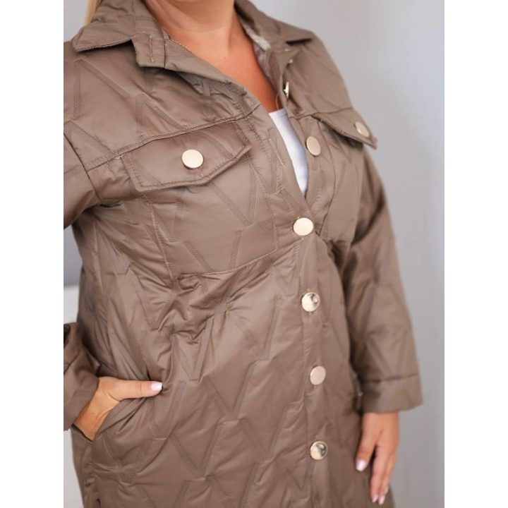 Moteriška Plus Size striukė su geometriniu dygsniavimu ir kišenėmis, smėlio spalvos