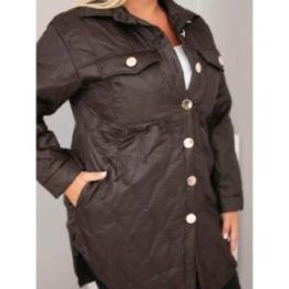 Moteriška Plus Size dygsniuota striukė su apykakle ir kišenėmis, ruda