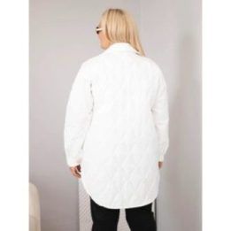 Moteriška Plus Size dygsniuota striukė su apykakle ir kišenėmis, balta