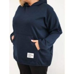 Moteriškas Plus Size džemperis su gobtuvu ir kangūros tipo kišene, tamsiai mėlynas