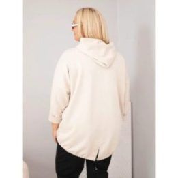 Moteriškas Plus Size džemperis su gobtuvu ir dekoratyvinėmis juostomis, smėlio spalvos