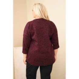 Moteriška Plus Size leopardo rašto palaidinė su ilgesne nugara, burgundiškos spalvos