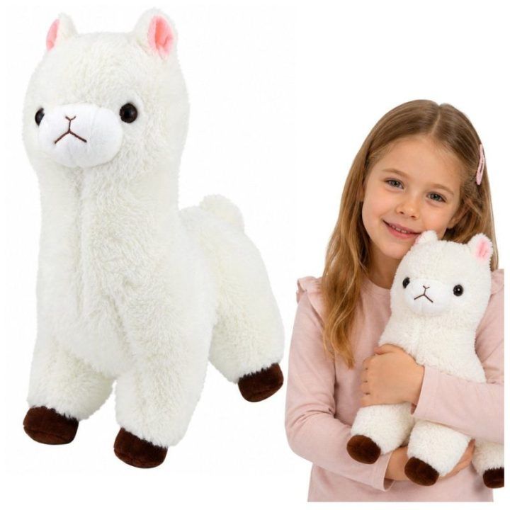 Baltas minkštas pliušinis alpakos žaislas 28 cm